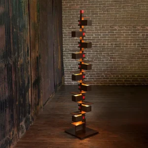 Japanese Style Solid Wood Floor Lamp with Ash Wood Base for Villa Living Room Lighting Designer Water Flow Light Art Decor
