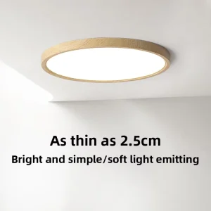 Japanese Style Solid Wood Round Surface Mounted AC Ceiling Light Nordic Ultra-Thin Design for Living Room