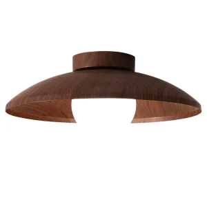 Japanese Walnut UFO Ceiling Light IP44 Corridor Aisle Fixture with Wood Base AC Power