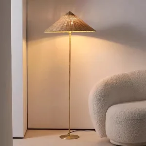 Japanese-style Rattan Floor Lamp Creative Decoration Design Fabric Standing Light Living Room Lamp Retro Floor Lights