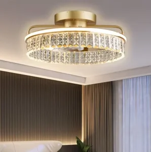 K9 Crystal Ceiling Fan Light with Remote Control, Gold Color, for Restaurant