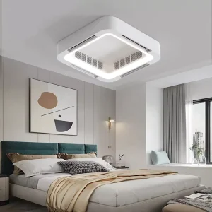 KBS Ventiladores De Techo Decorativos Bladeless Ceiling Fan Smart APP Control Dimmable Square Led Ceiling Fan with Light