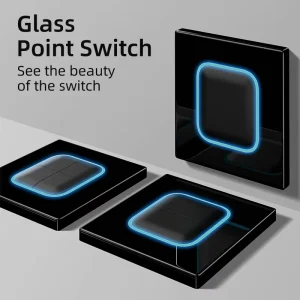 KESHIQI Black Luxury Universal Full Tempered Glass Electrical Switches 1 2 3 4 Gang Wall Switches Electrical With LED Aperture