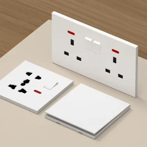 KESHIQI Durable Universal Multifunction Switched Socket 2 Outlets 16A 250V 2 Gang Metal Wall Socket Home Office Electric Power
