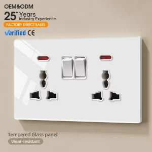 KSQ Plastic Universal Dual Outlet 16A 2 Gang Wall Light Switch Socket Panel with USB Port 220V