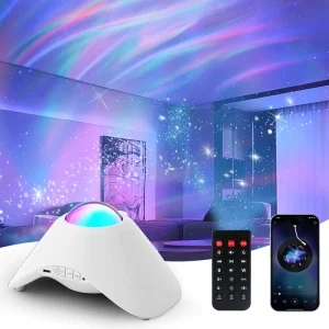 Kids Star Projector Lamp with Aurora LED Light Bar ABS Design White Noise USB Power and Timer for Baby Room