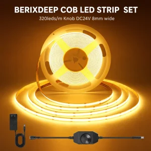 Knob COB LED Strip 320 Leds m Dimmable 24V 3m 5m Knob Adjust Brightness Cuttable LED Tape for Home Kitchen Office Decor Lighting