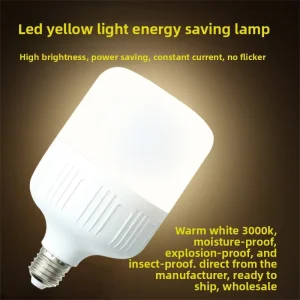 LED Bulb E27 Screw Base Plastic Yellow Light 3000K Residential Energy-Saving Lamp Three-Proof CRI 80-90