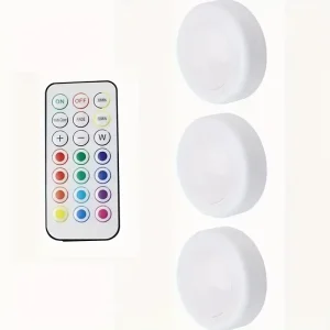 LED Cabinet Light with Remote Control, 13 Adjustable Colors, Touch Sensor, Round Design
