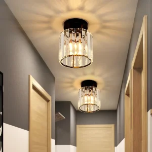 LED Ceiling Light Crystal Lampshade Black Gold Living Room Bedroom Modern Round Square Ceiling Lamp E27
