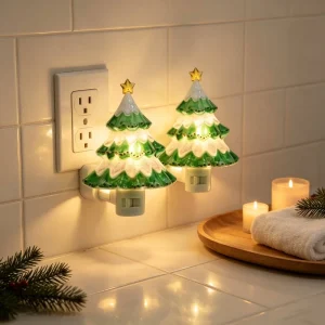 LED Christmas Tree Night Lamp for Living Room and Holiday Decor, Child-Safe Plastic and Glass