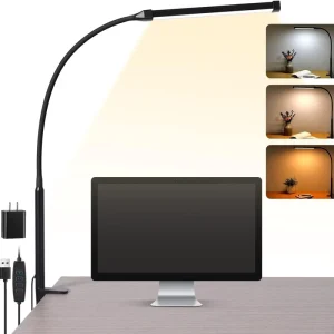 LED Clip Desk Lamp Long Arm Adjustable Office Computer Reading Light High Brightness Study Table Lamp with C-Clamp