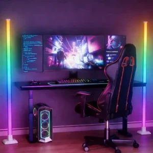 LED Corner Floor Lamp RGBIC Remote Control 1.5Meters USB Rechargeable Atmosphere Light Sound & Light Synchronization