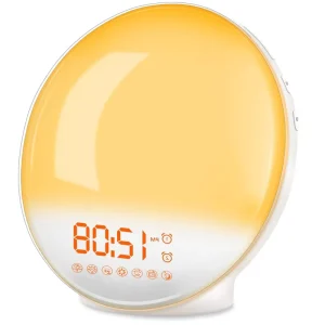 LED Crystal Warm White Wake Light Sunrise Alarm Clock Solar Powered Touch Control 30000 Hours