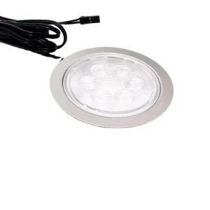 LED D Spot Cabinet Light Stainless Steel Finish UV-Resistant PC Plastic Lens 3000K Warm White CRI 90