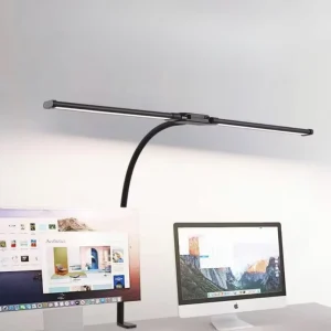 LED Desk Lamp Double Head Modern Black Reading Room Clamp Dimmable 3 Color 5 Brightness Long Flexible Gooseneck Eye