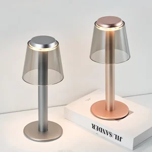 LED Desk Lamp Transparent Lampshade Rechargeable Aluminum Alloy Cordless Night Light Minimalist for Indoor Outdoor Lighting