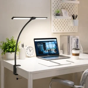 LED Desk Lamp for Office Home Eye Caring Desk Light with Stepless Dimming Adjustable Flexible Gooseneck