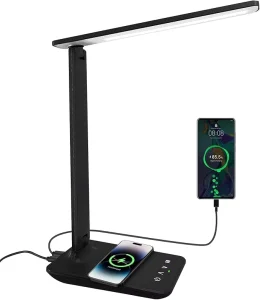 LED Desk Lamp with 15W Wireless Charger and USB Port Dimmable Table Lamp with 5 Lighting Modes Sensitive Touch