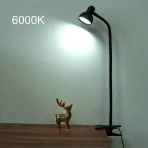 LED Desk Lamp with Clamp Flexible Gooseneck Table Lamp Adjustable Brightness 3000 6500K Modern DC Black White Bedroom Use