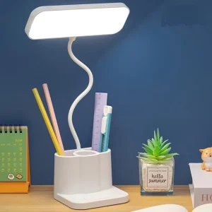 LED Desk Lamp with Pen Holder Rechargeable Three Adjustable Brightness Levels Eye friendly White Light Suitable As a Night Light