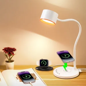 LED Desk Lamp with Touch Control DC Ports 5 Color Modes 3 Brightness Levels Night Light (Includes Adapter)
