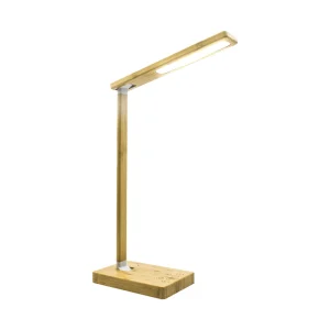 LED Desk Lamp with Wireless Charger Dimmable Flexible Reading Light Clip on Table Lamp USB Desk Portable Bamboo 80
