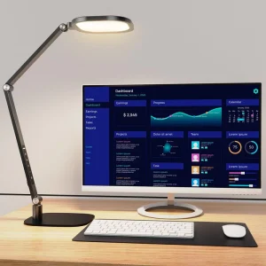 LED Desk Light Home Office Desk Light for Video Call Dimmable Desk Light with Memory and Timer Function Metal Swing Arm Table Lamp