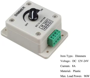 LED Dimmer Controller 12V 24V 8A 96W PWM Regulator DC Cable for LED Strips Manual Switch