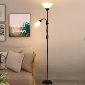 LED Double Headed Floor Lamp Iron Body E27 Bedroom Study Living Room Side Lighting for Sofa Decoration Vertical Table Lamp