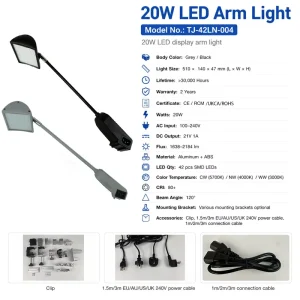 LED Exhibition Spotlight 20W Universal Mount Clamp Lightweight Design 3000 5700K Color Temp CRI 80 for Various Pop Shell Scheme