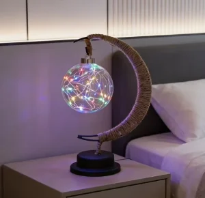 LED Fairy Lights Moon Shaped Stand With Hanging Globe Lamp Night Light for Table Bedroom Room Office Home Decoration