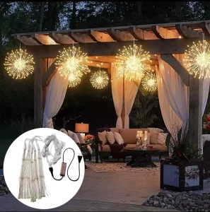 LED Firework String Lights Outdoor Hanging Starburst Lights Warm White Garden Patio Wedding Party Decoration