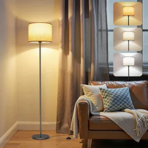 LED Floor Lamp 156cm Living Room Floor Lamp with Beige Linen Lampshade and Foot Switch Modern Floor Lamps