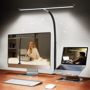 LED Full Spectrum Eye Protecting Desk Lamp I Clamp Design USB Powered Touch Control Aluminum Shade for Computer Screens Office