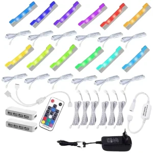 LED Glass Edge Shelf Clip Light with Remote and Adapter, RGB, 4 6 8 12 Lamps