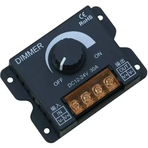 LED Light Strip Dimmer, DC12V-24V 30A PWM Dimming Controller with Knob and On/Off Switch