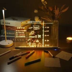 LED Light up Acrylic Note Board Home Decor Modern Design Warm White Light Rewritable To Do List Desk Lamp