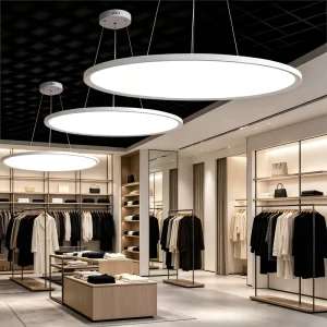 LED Linear Hanging Lamp Black Circle Ring Pendant White Metal Shade for Mall Use