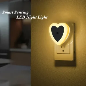 LED Mini Heart-Shaped Night Light EU/US Plug with Light Sensor for Kids’ Room, Bedroom, Bedside, Aisle and Corridor, 110V-240V