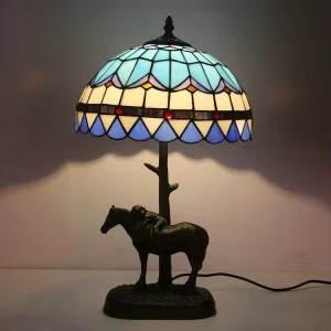 LED Modern Handmade Stained Glass Table Lamp with Standing Lampshade for Home Decoration