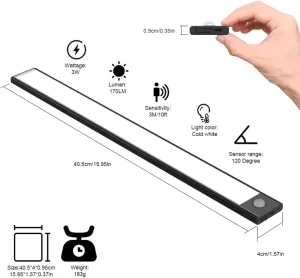 LED Motion Sensor Light, 1500mA Rechargeable PIR Detector, 12cm, 60cm Range, Built-In Magnet