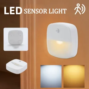 LED Motion Sensor Night Light Battery-Operated Warm White Auto-On Light for Cabinet, Stairs, and Closet