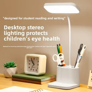 LED New Chinese Style Plastic Study Desk Lamp Pen Holder Multi functional Eye protecting Night Light Touch sensitive