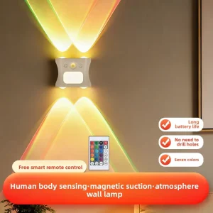 LED Night Light Remote Control Motion Sensor USB Rechargeable Plastic RGB Gradient Atmosphere Light for Bedroom Wall