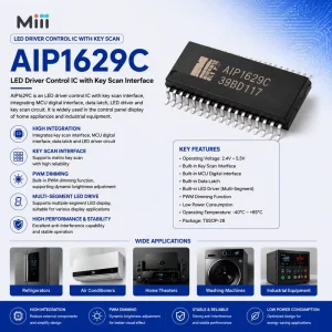 LED Panel Display IC 3-Wire Serial Interface Common Cathode 15-Segment 8-Grid LED Controller Driver AiP1629C