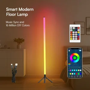 LED RGB Floor Lamp Smart Corner Standing Lamp with Music Sync Game Light for Bedroom Living Room Gaming Room Office