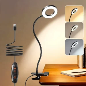 LED Reading Desk Lamp Battery Powered DC 5V Dimmable 3 Modes & 10 Dimming Levels 360 Flexible Book Clip for Reading Room