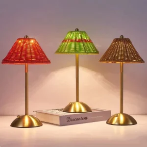 LED Rechargeable Desk Lamp High Value Wicker Style Home Decor Industrial Style Desk Lamp for Living Room Bedroom and More
