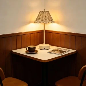 LED Rechargeable Retro Rattan Ambient Night Light Outdoor Camping Table Lamp for Bar Restaurant Living Room Bedroom